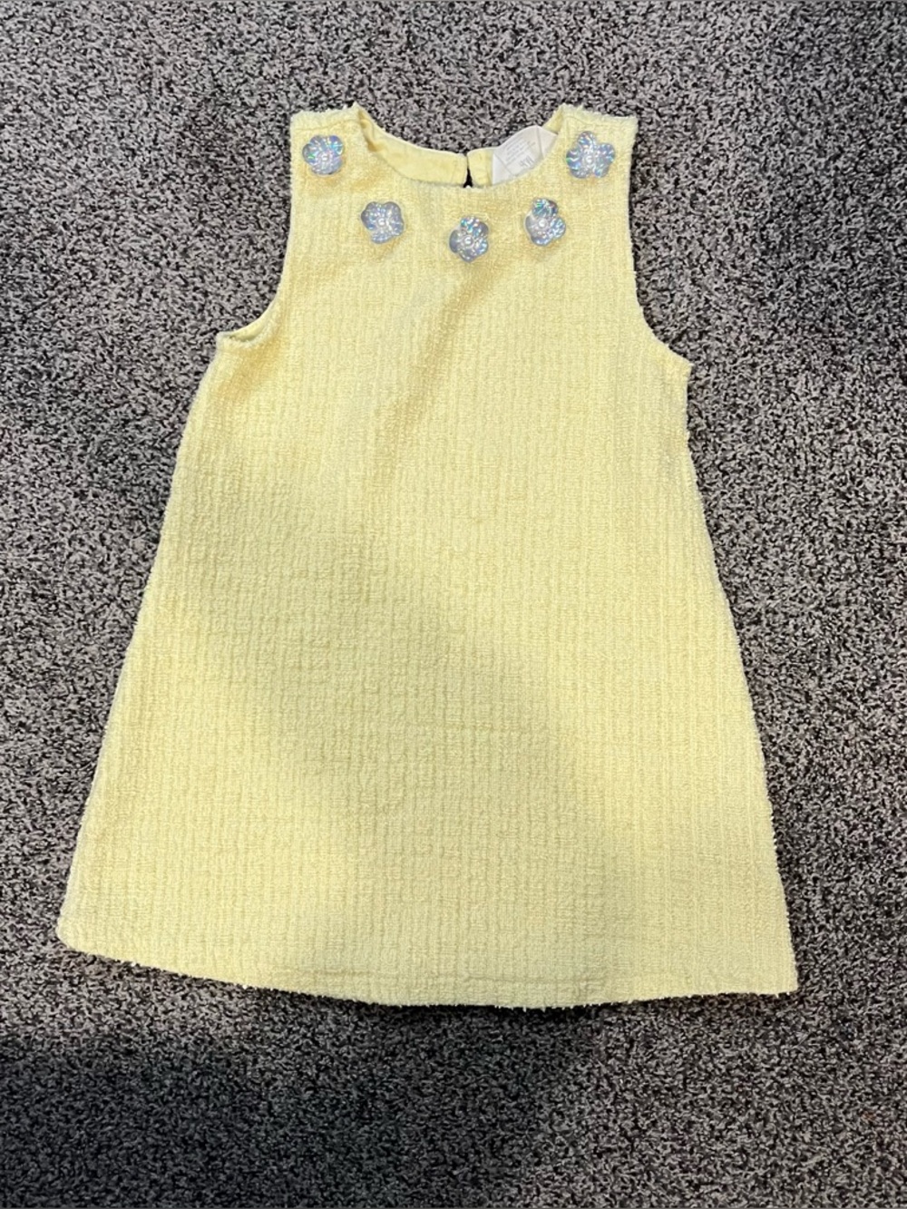 H&M Yellow toddler A-line shift dress with a tweed/bouclé texture 4T Floral
